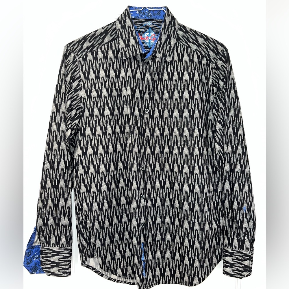 Robert Graham Classic Fit Dress Shirt M Black Grey White Blue Cuffs